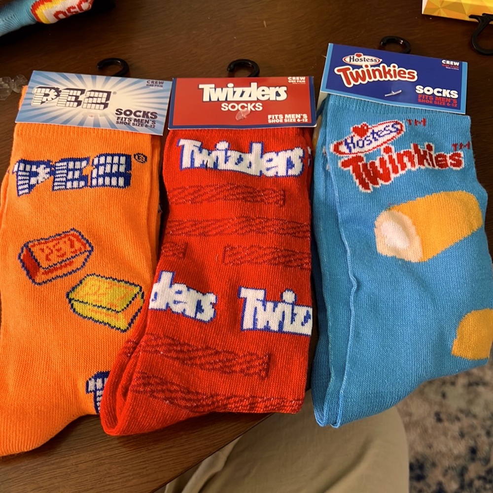 Sweet snacks socks set.  Pez, Twizzler’s, twinkies